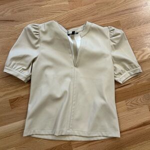 Steve Madden faux leather Elegant Cream Puff Sleeve Top size small